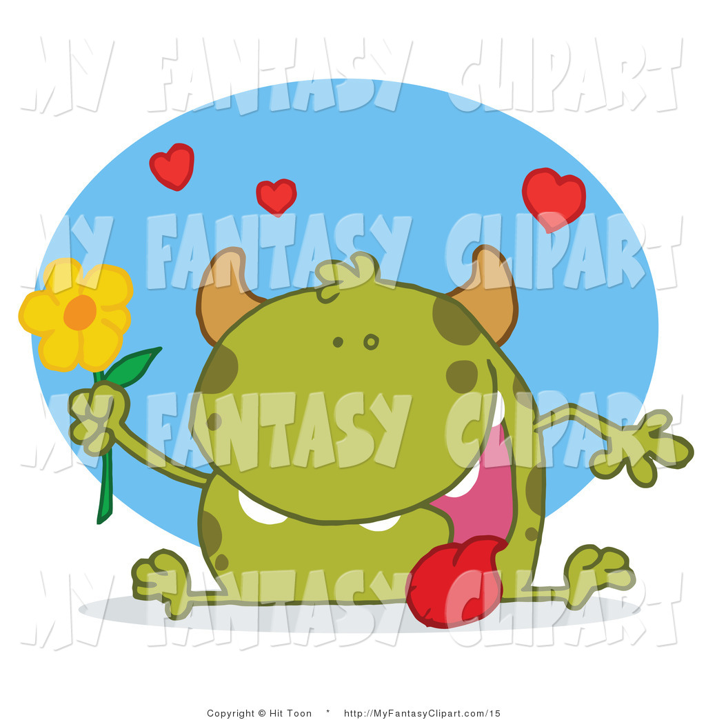 1024x1044 Vector Clip Art Of A Sweet Green Monster In Love Sitting With His