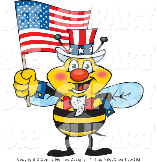 600x620 Cartoon Vector Clip Art Of A Patriotic Yellow Uncle Sam Bee Waving