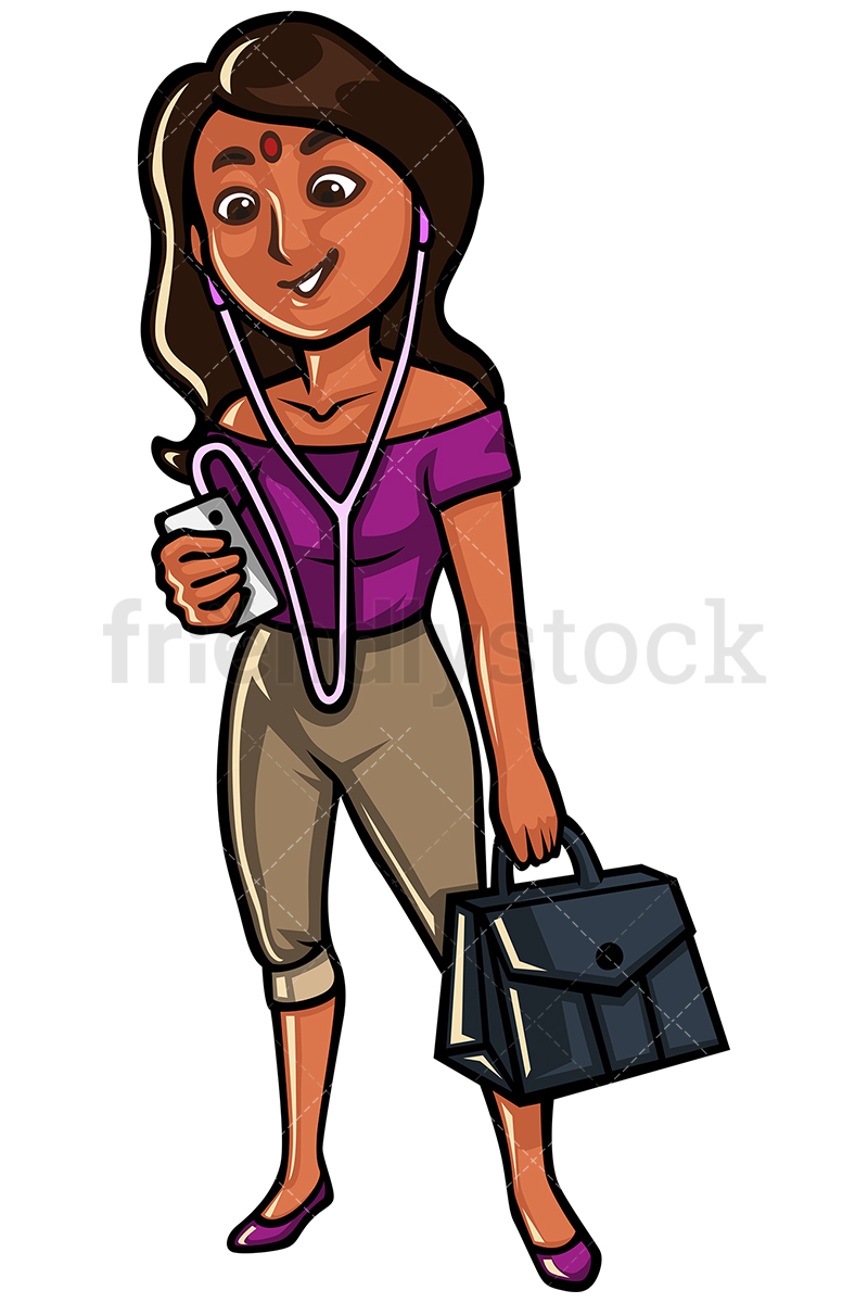 800x1200 Indian Woman Listening To Music On Mobile Vector Cartoon Clipart