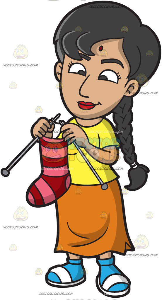 553x1024 An Indian Woman Knitting A Sock Cartoon Clipart Vector Toons