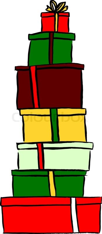 349x800 Stack Of Christmas Gifts. Ink Hand Drawn Sketch Isolated N White