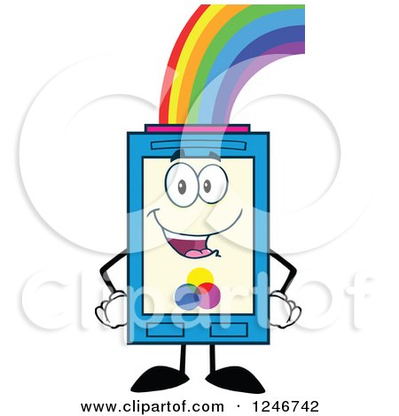 450x470 Clipart Of A Rainbow Refilling A Color Ink Cartridge Character