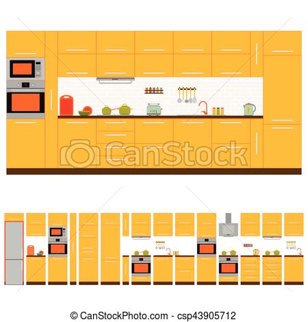 450x470 Kitchen Interior Design Set. Front View. Vector Vector Clip Art