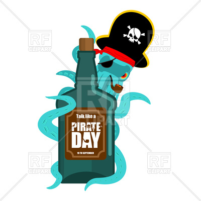 400x400 International Talk Like A Pirate Day. Octopus Pirate And Bottle