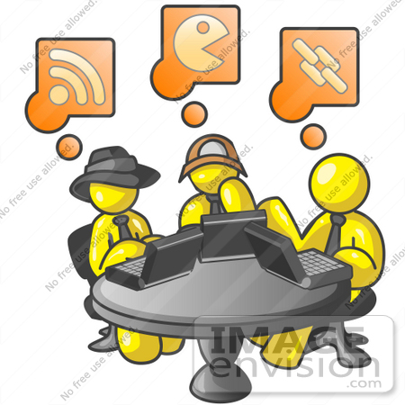 450x450 Clip Art Graphic Of Yellow Guy Characters Using Laptops In