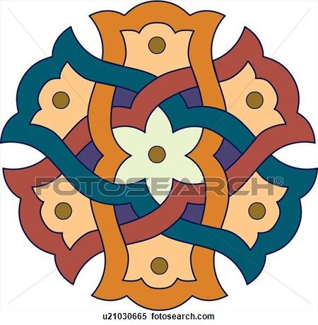 450x460 Green, Orange, Red And Purple Arabesque Design Clipart Clip Art