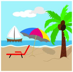 300x295 Beach Clipart Image Tropical Island Scene With Coconut Palm Tree