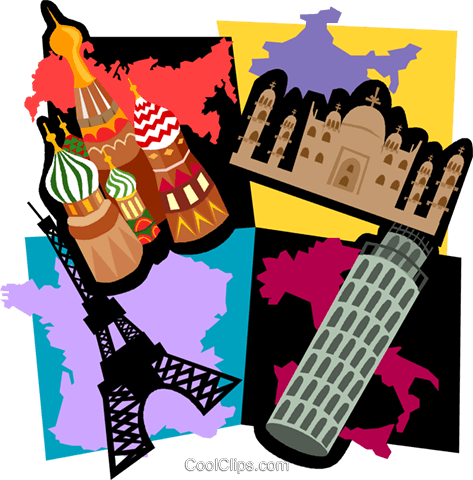 473x480 Travel Motif, Paris, Italy, Moscow Royalty Free Vector Clip Art
