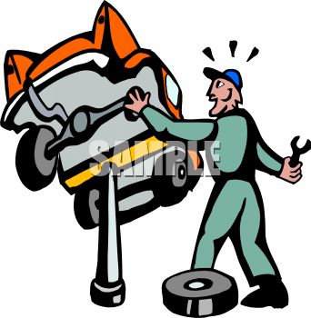 342x350 Royalty Free Clip Art Image Surprised Mechanic Car Falling Off