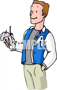 223x350 Boy Wearing A Letterman's Jacket, Holding A Milkshake