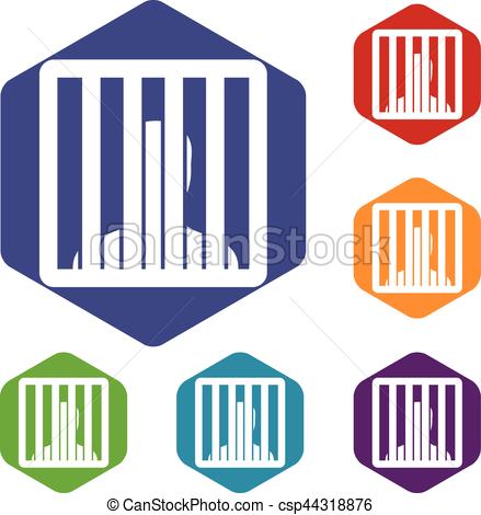 439x470 Man Behind Jail Bars Icons Set Rhombus In Different Colors