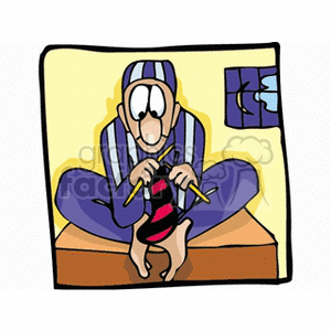 300x300 Royalty Free Man In Jail Knitting A Sock 153995 Vector Clip Art