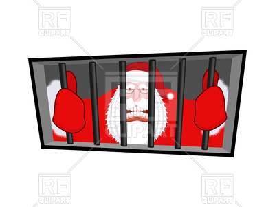 400x301 Santa And Behind Bars, Claus In Prison Royalty Free Vector Clip