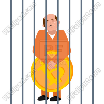 400x400 Businessman With Bitcoin In Jail Royalty Free Vector Clip Art