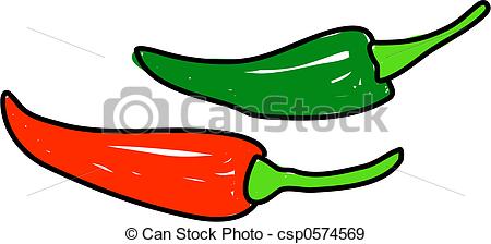 450x224 Green And Red Chilli Peppers Isolated On White Drawn In Stock