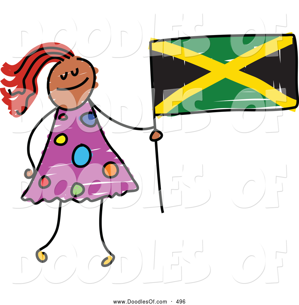 1024x1044 Vector Clipart Of A Stick Figure Girl Holding A Jamaican Flag By