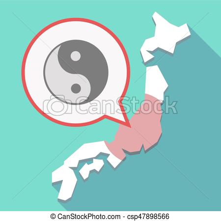 450x448 Long Shadow Japan Map With A Ying Yang. Illustration Of A Clip