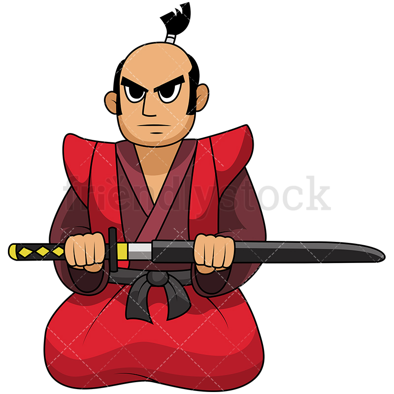 800x800 Japanese Samurai Kneeling Cartoon Vector Clipart