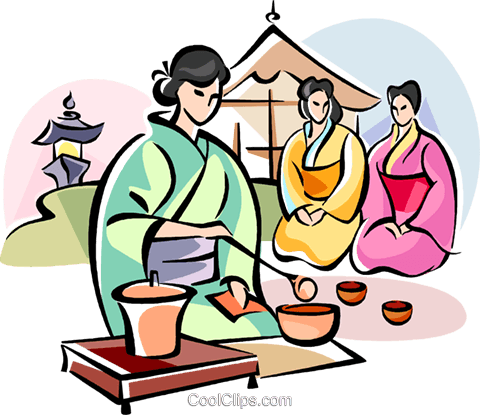 480x415 Japanese Girl Serving Tea Royalty Free Vector Clip Art