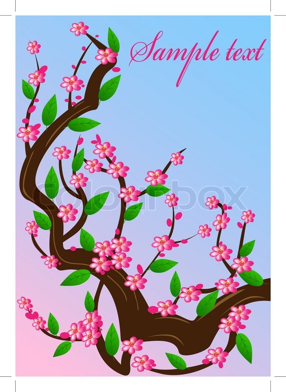 584x800 Illustration Background Cherry Blossom Branches Stock Vector