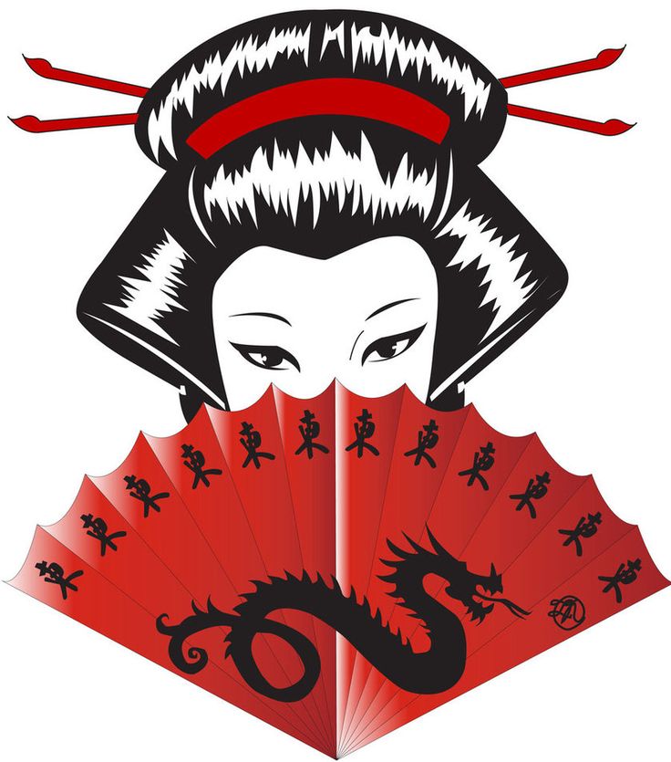 736x835 Japanese Geisha Fan Drawing