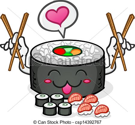 450x418 Sushi Japan Character Cartoon Food Rice Japanese Fish Clipart