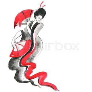 320x320 Geisha, Women In Traditional Clothing. Japanese Style, Watercolor
