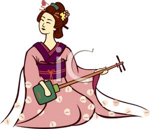 300x259 A Geisha Playing Shamisen Clip Art Image