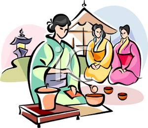300x259 Clip Art Image A Geisha Pouring Tea For Other Geishas