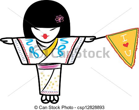 450x356 Japanese Girl Wearing Kimonos And Holding Yellow Flag Eps Vectors