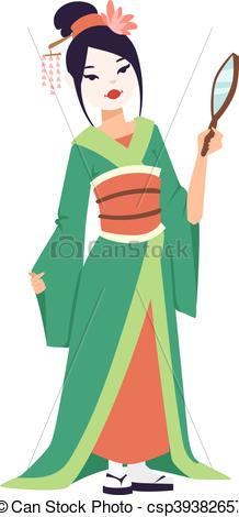 218x470 Vector Japanese Geisha Girl. Vector Kokeshi Doll Japanese