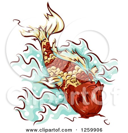 450x470 Clipart Of A Pair Of Calico Koi Fish Swimming
