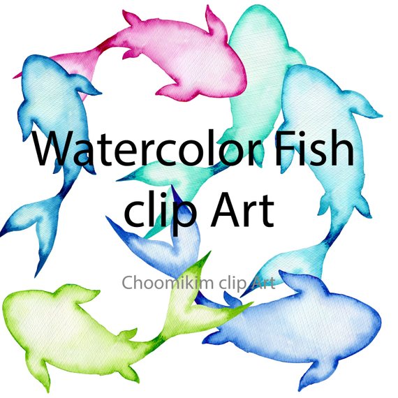 570x570 6 Watercolour Fish, Koi Illustration Clipart, Clip Art Instant