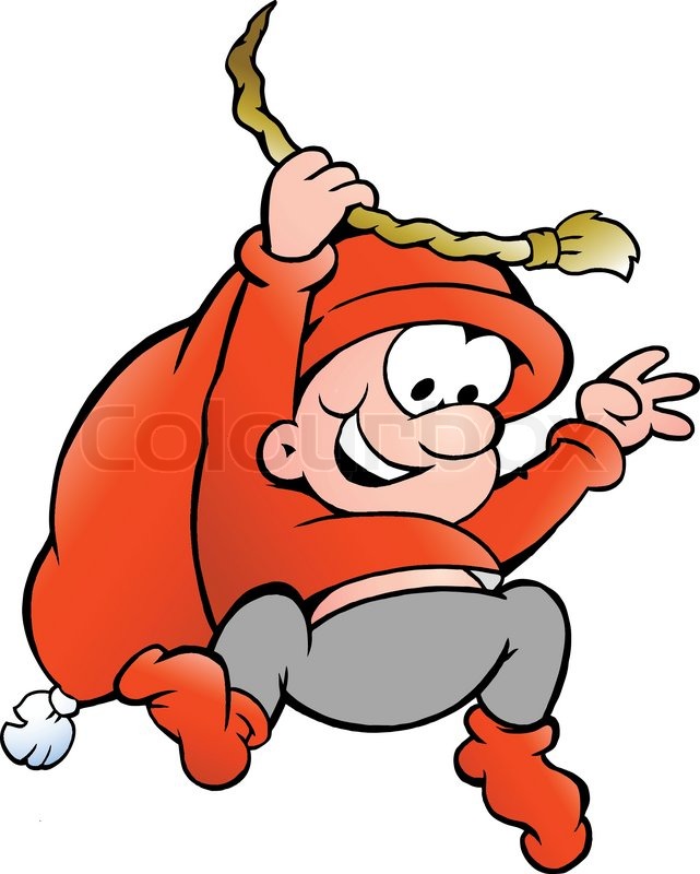 641x800 Hand Drawn Vector Illustration Of Elf Swinging On A Rope Stock