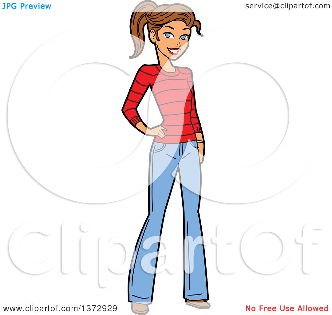 1080x1024 Clipart Of A Young Brunette White Woman Posing In Jeans