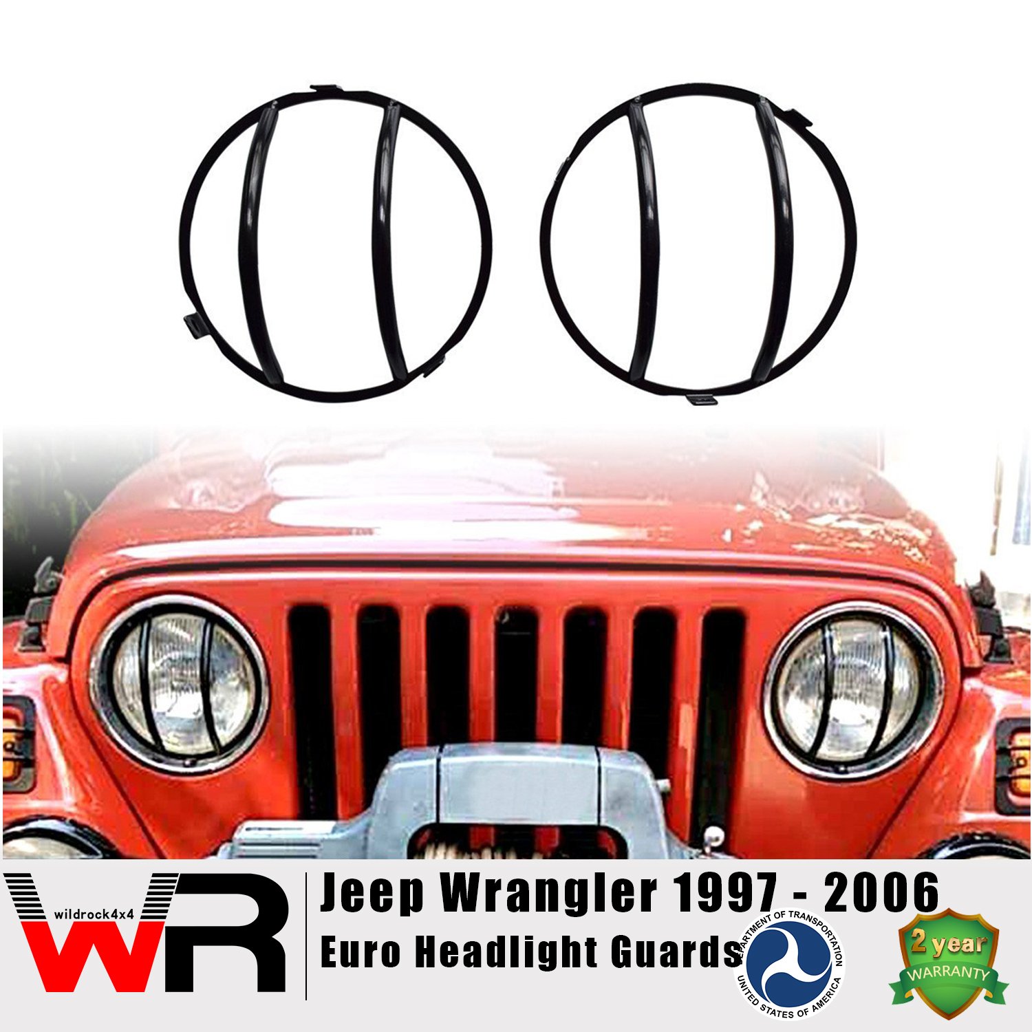 1500x1500 Black Euro Headlight Guards For Jeep Wrangler Tj 1997 2006 Pair