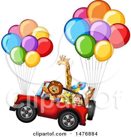 450x470 Cartoon Of A Red Jeep Driving Past A Park
