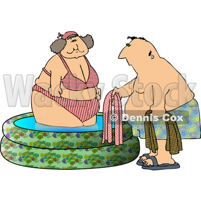 400x400 Obese Woman Getting Out Of A Swimming Pool With A Man Clipart