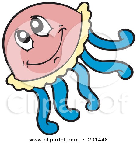 450x470 Clipart Happy Blue And Pink Jellyfish