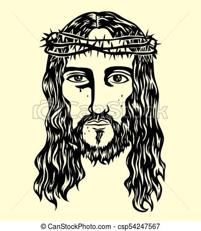 408x470 The Face Of The Lord Jesus Sketch Drawing, Art Vector Design Clip