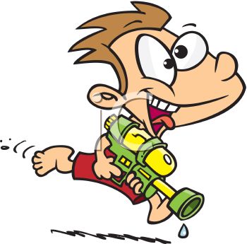 350x345 Cartoon Of A Kid Playing With A Watergun