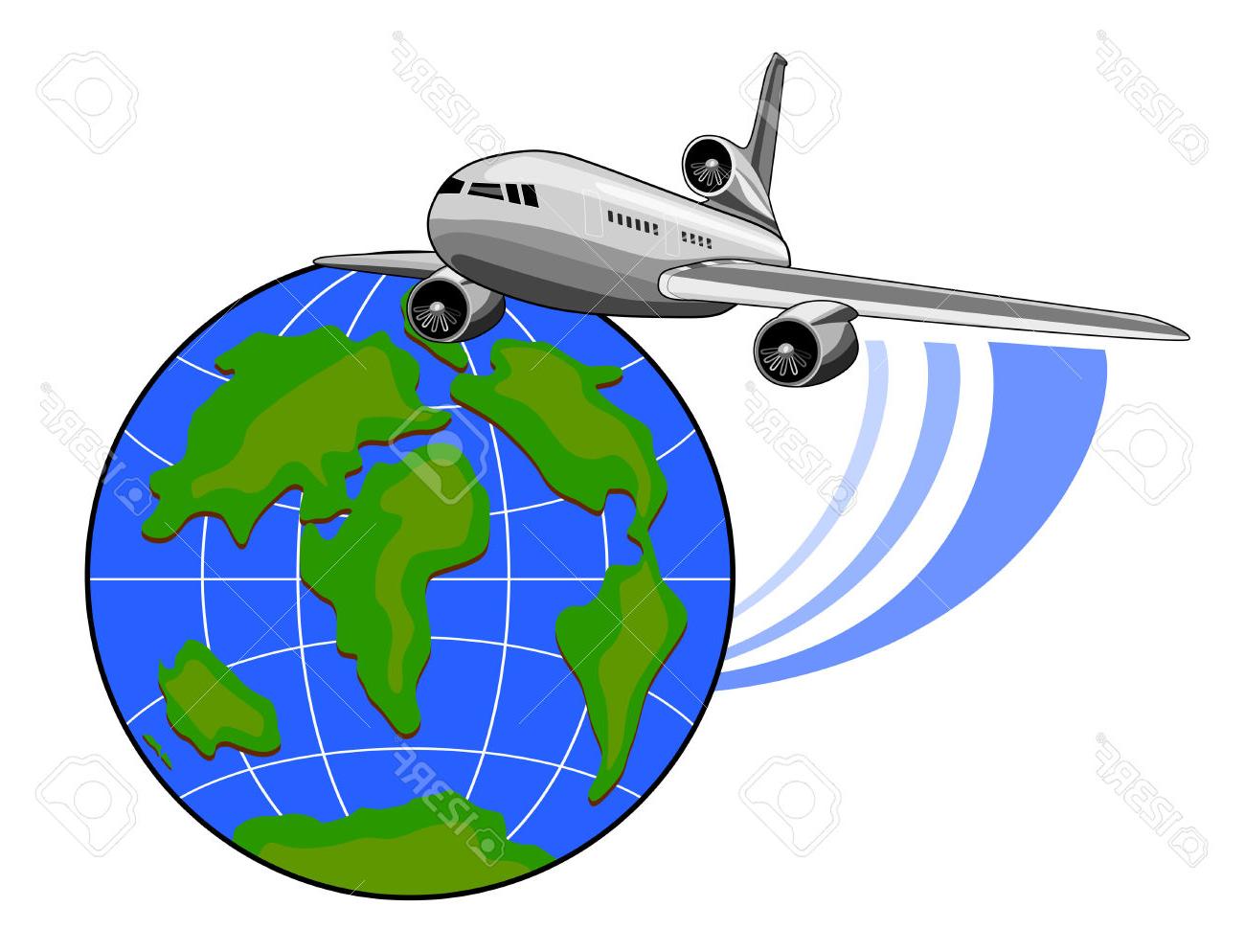 1300x994 Top Jet Plane Flying Up With Globe Stock Vector And Clipart Design