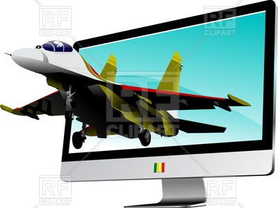 400x299 Jet Fighter Flies Out From Flat Computer Monitor Royalty Free