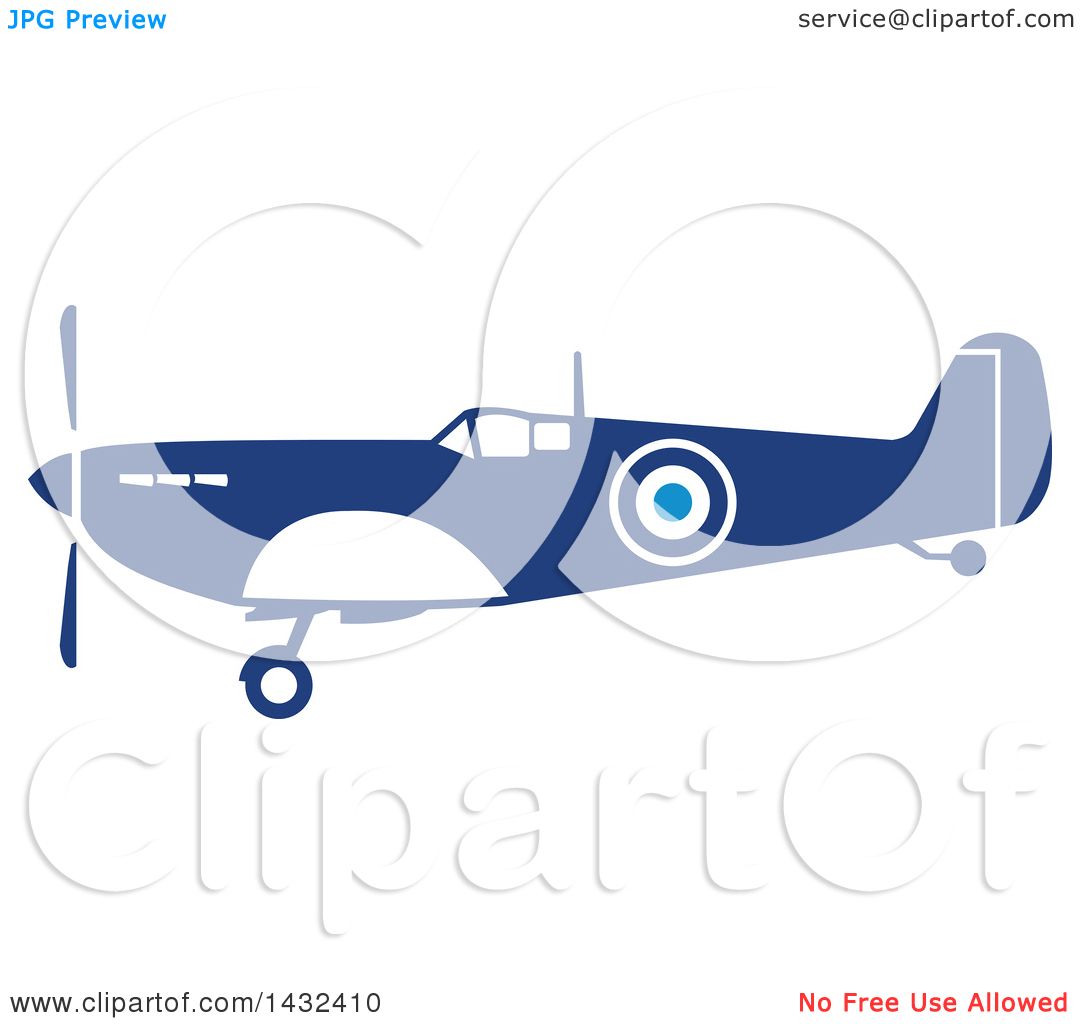 1080x1024 Clipart Of A Retro Blue And White World War Two Spitfire Fighter