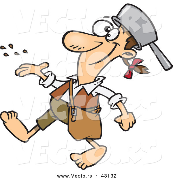 600x620 Vector Of A Happy Cartoon Johnny Appleseed Character Spreading