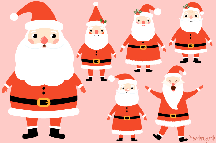 705x469 Kawaii Santa Claus Clipart Set, Cute Santa Clip Art, Funny Santas