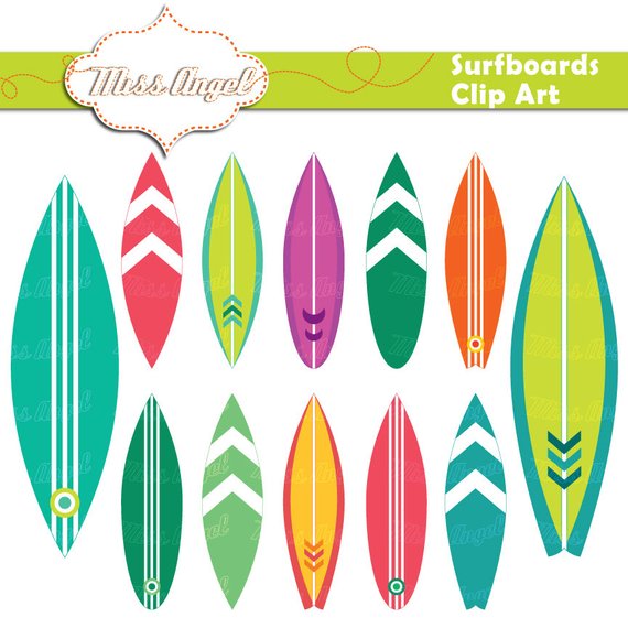 570x570 Surfboards Clipart Set, 12 Scrapbooking Digital Images, Beach