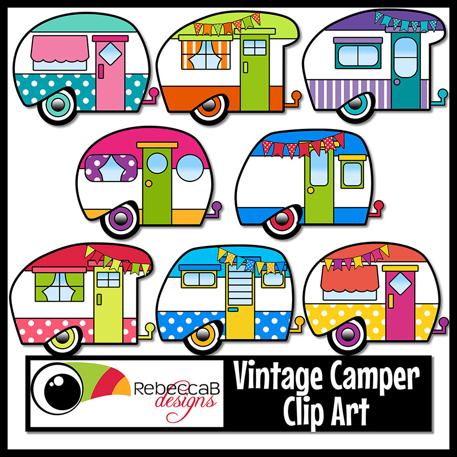 900x900 Vintage Camper Clip Art, Retro Camper Clipart, Vintage Trailer
