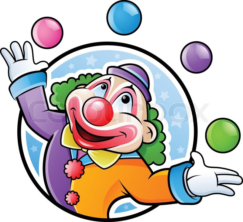 800x731 Happy Clown Juggling With Balls In Many Colors Stock Vector