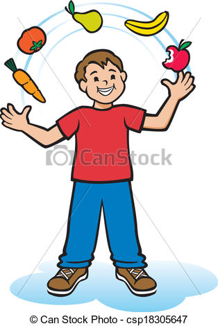 314x470 Juggling Nutrition. Illustration Of A Healthy Young Boy Drawing